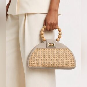 Woven Rattan Clutch – Wooden Beaded Handle – Boho Chic Handbag Crossbody